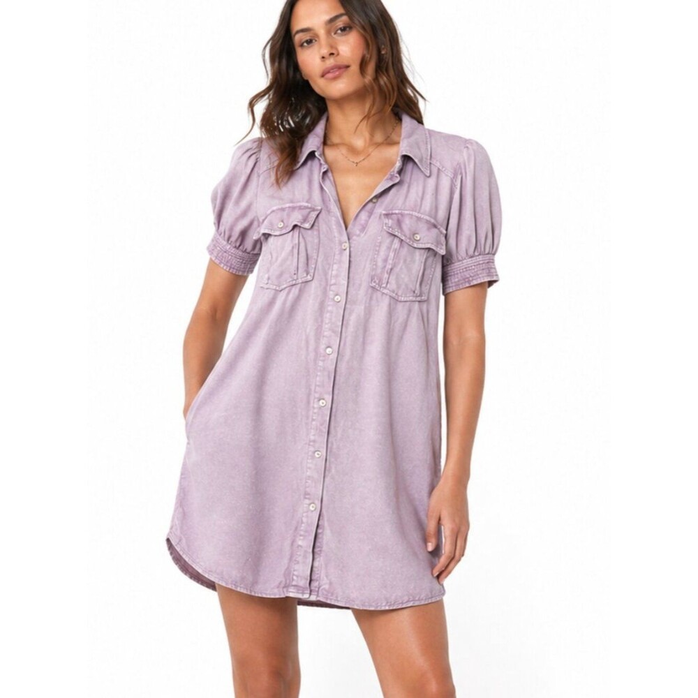 Fate Lavender faded washed button down shirt dress Womens Size Small Boho